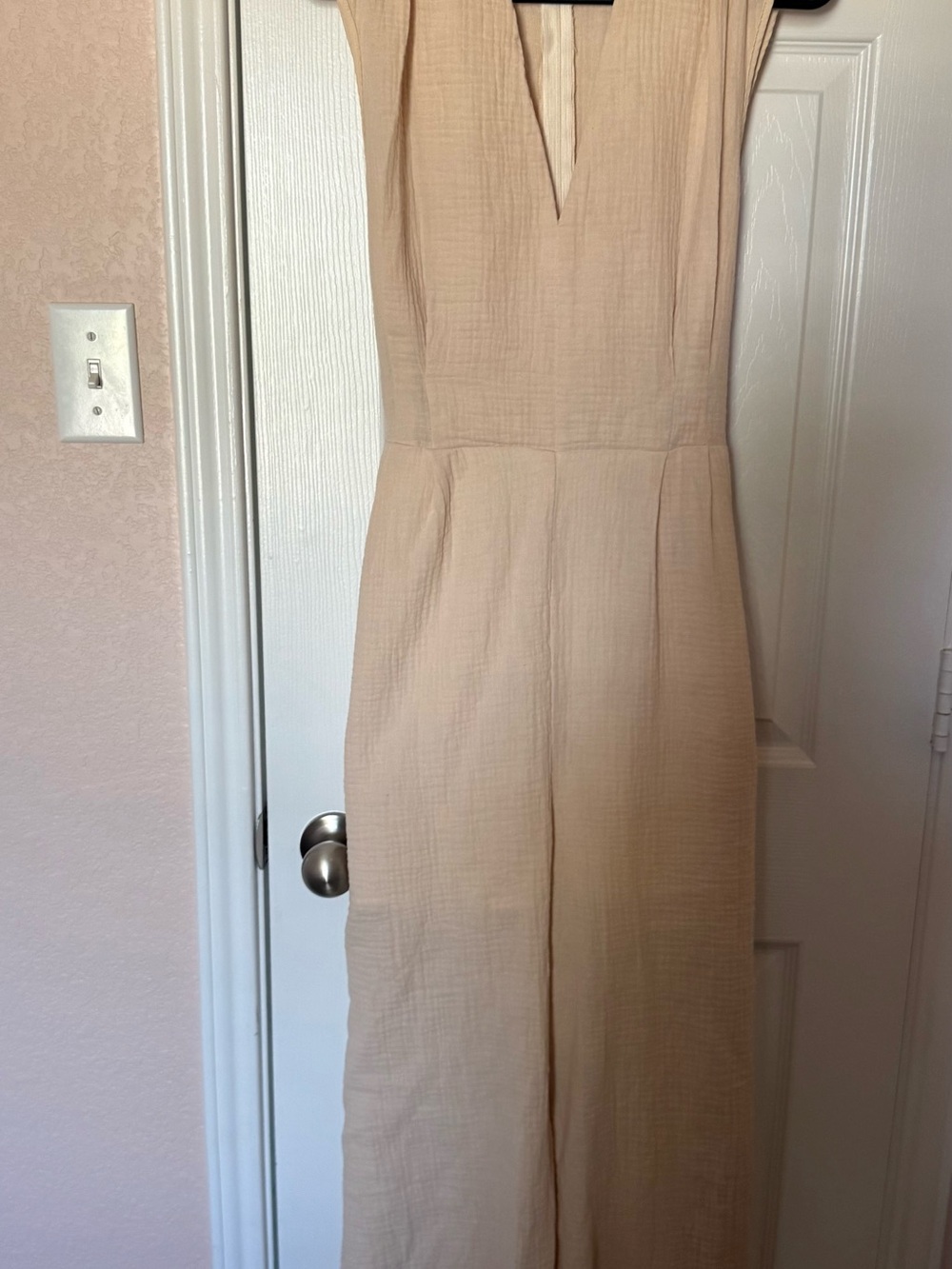 SHEIN Beige Sleeveless V-Neck Wide-Leg Jumpsuit